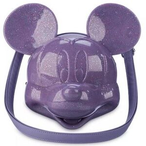 NWT Loungefly Disney‎ Parks Mickey Mouse Molded Head Purple Crossbody Bag